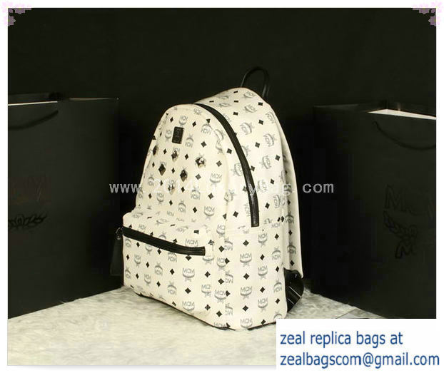 High Quality Replica MCM Stark Backpack Jumbo in Calf Leather 8006 White - Click Image to Close